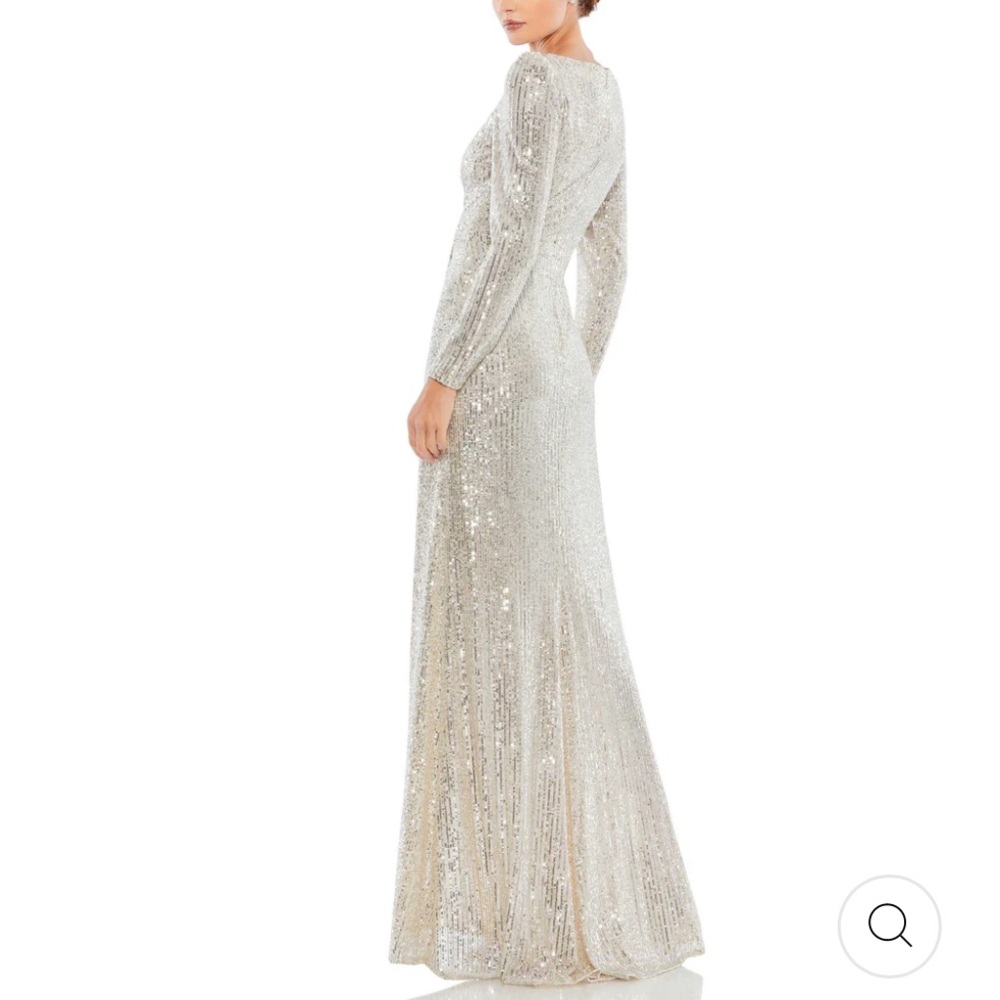 MAC DUGGAL SEQUINED FAUX WRAP DRESS IN SILVER. SZ 10 nwt - Picture 2 of 6